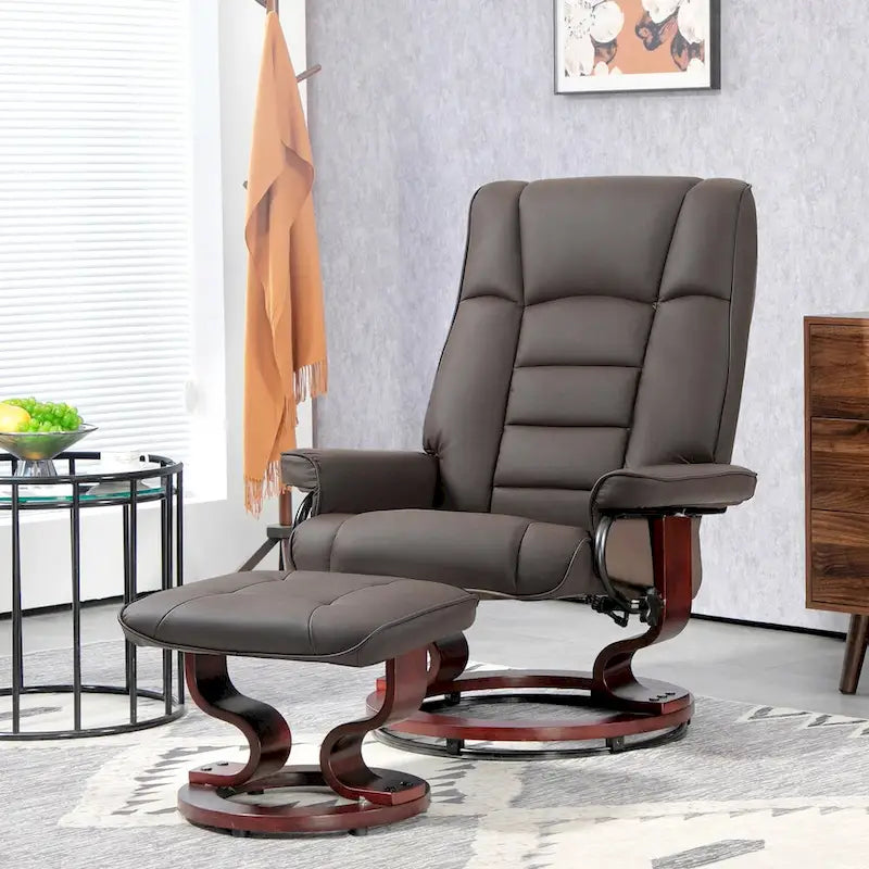 HOMCOM Faux Leather Swivel Recliner Chair with Ottoman and High Back Support 1