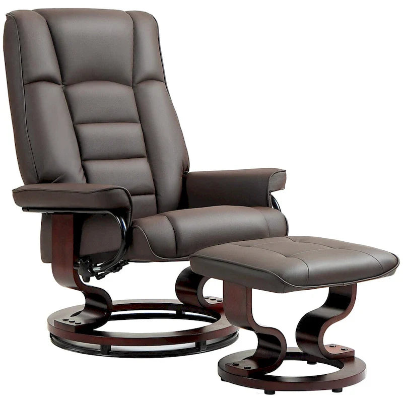 HOMCOM Faux Leather Swivel Recliner Chair with Ottoman and High Back Support 2