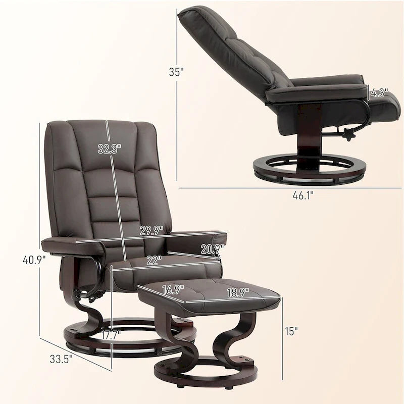 HOMCOM Faux Leather Swivel Recliner Chair with Ottoman and High Back Support 5