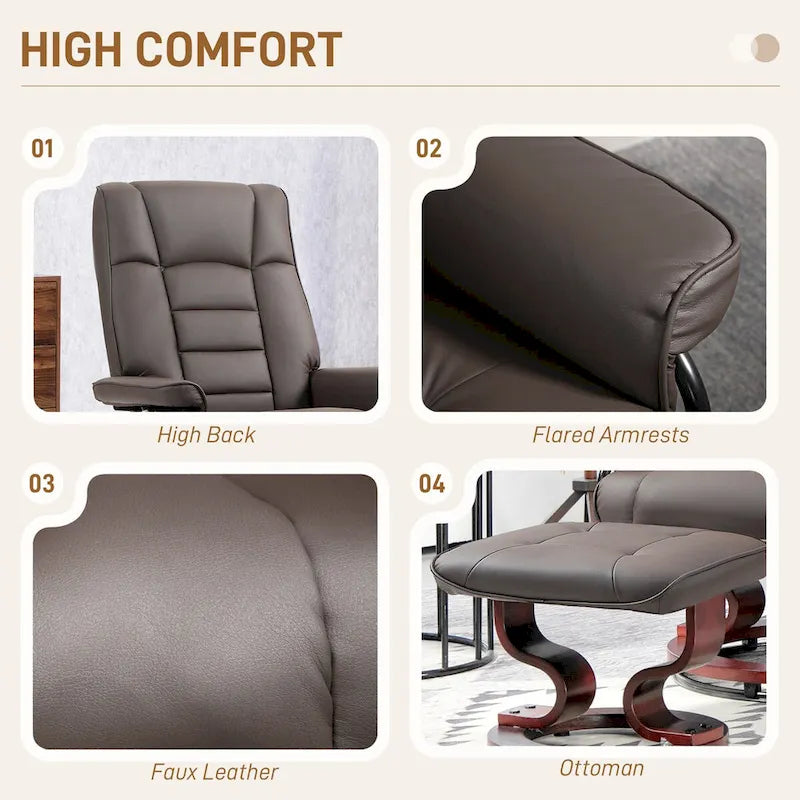 HOMCOM Faux Leather Swivel Recliner Chair with Ottoman and High Back Support 6