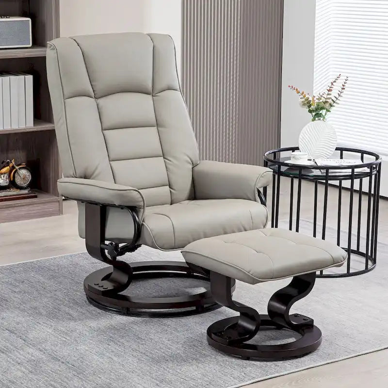 HOMCOM Faux Leather Swivel Recliner Chair with Ottoman and High Back Support 10