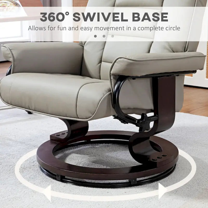 HOMCOM Faux Leather Swivel Recliner Chair with Ottoman and High Back Support 13