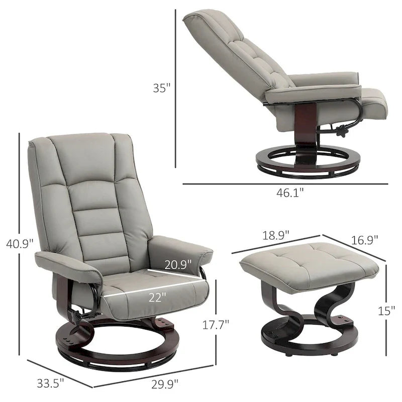 HOMCOM Faux Leather Swivel Recliner Chair with Ottoman and High Back Support 14