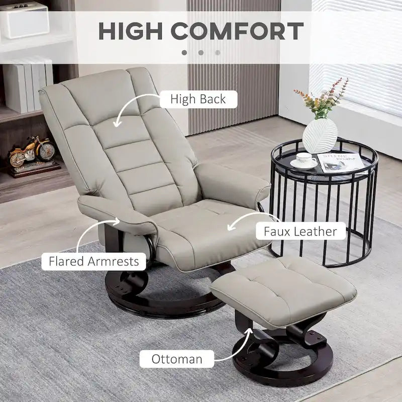 HOMCOM Faux Leather Swivel Recliner Chair with Ottoman and High Back Support 15