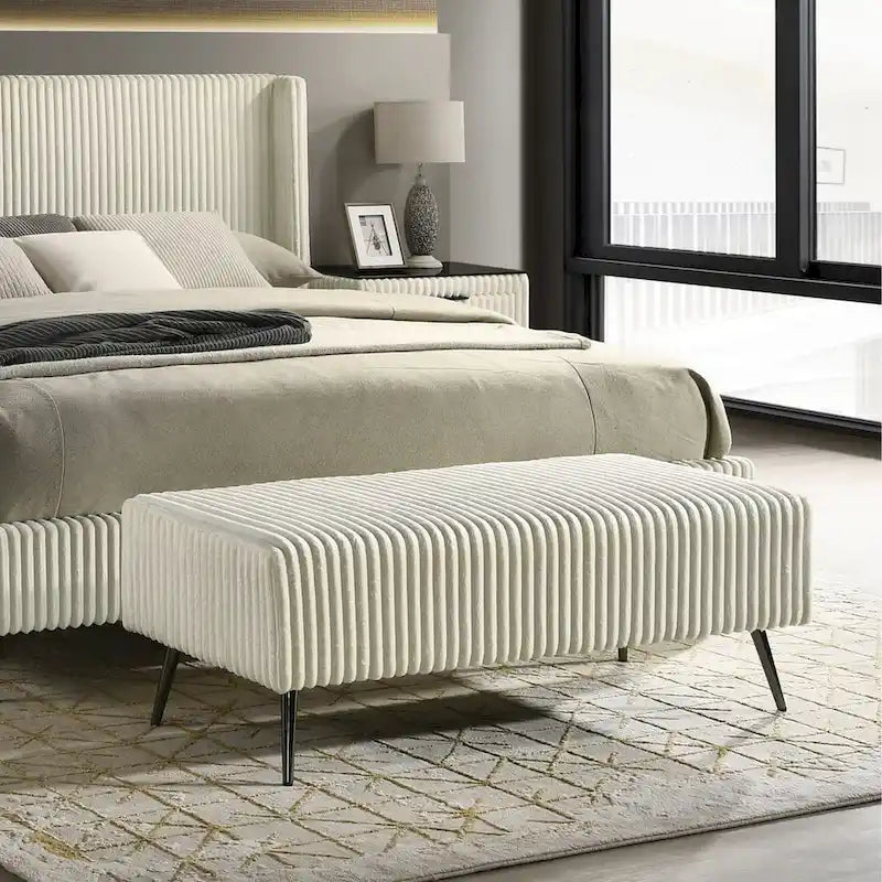 Roundhill Furniture Mavela Wide Wale Corduroy Upholstered Bench 1