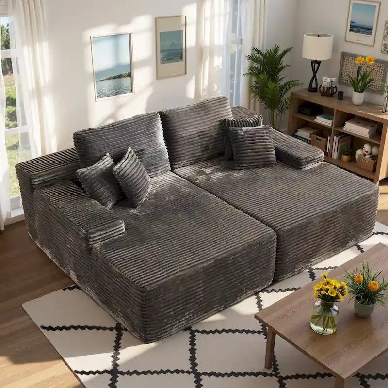 HOOOWOOO Modular Plush Corduroy Sectional Sofa with Cushions 22