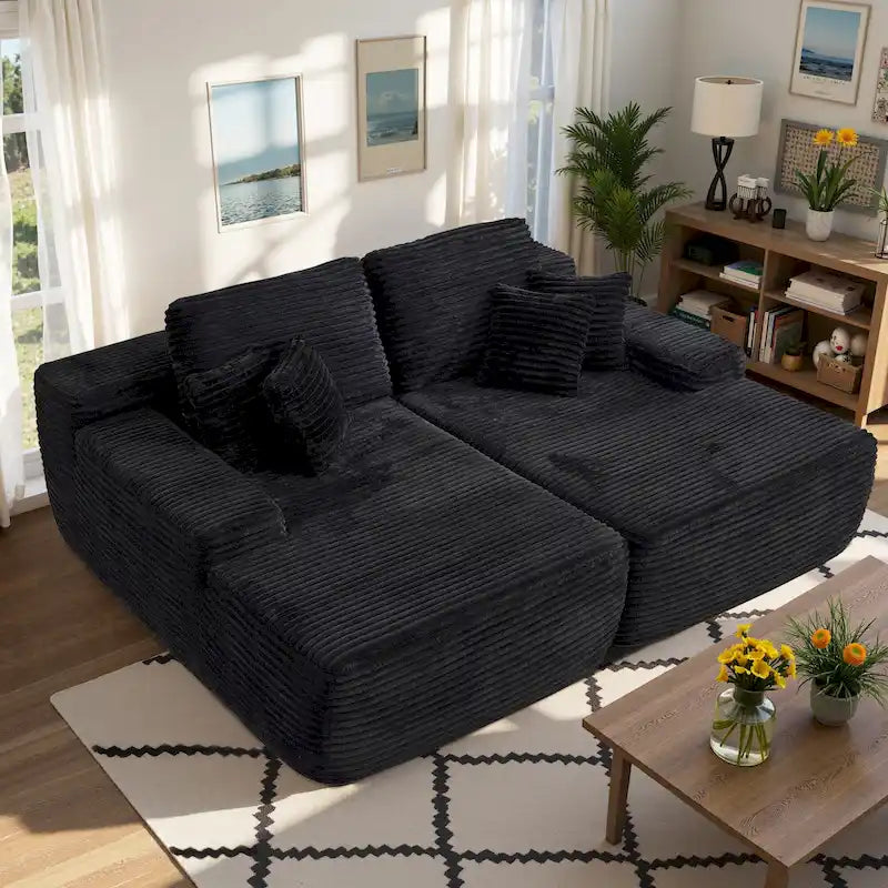 HOOOWOOO Modular Plush Corduroy Sectional Sofa with Cushions 23