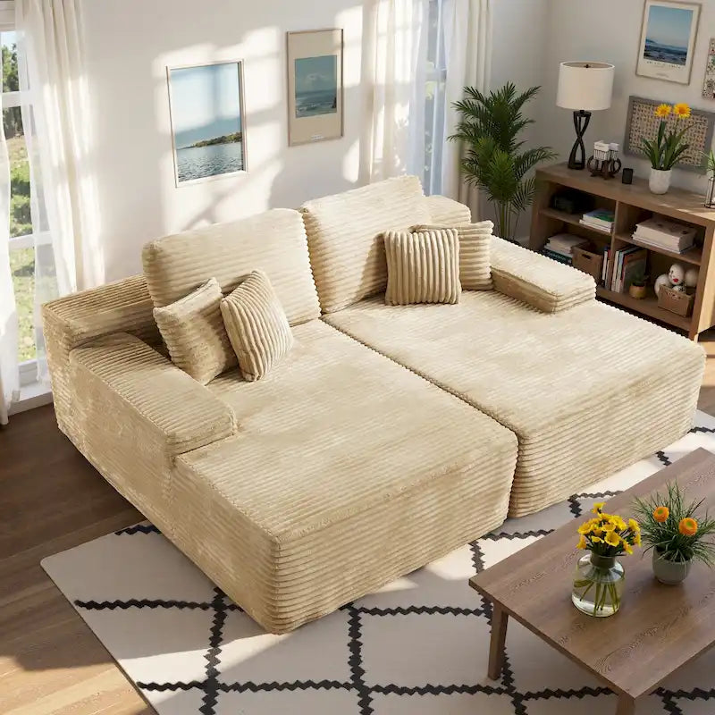 HOOOWOOO Modular Plush Corduroy Sectional Sofa with Cushions 24