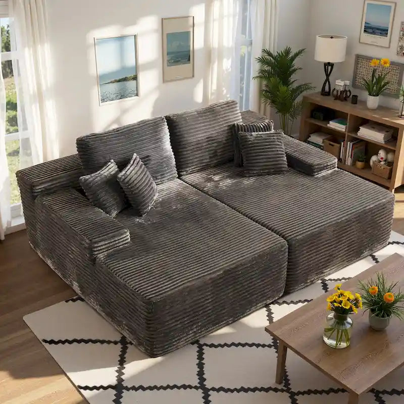 HOOOWOOO Modular Plush Corduroy Sectional Sofa with Cushions 1