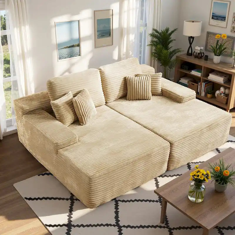 HOOOWOOO Modular Plush Corduroy Sectional Sofa with Cushions 2