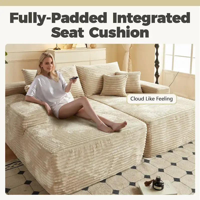 HOOOWOOO Modular Plush Corduroy Sectional Sofa with Cushions 4