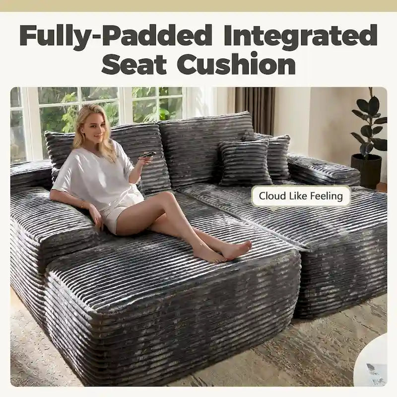 HOOOWOOO Modular Plush Corduroy Sectional Sofa with Cushions 10