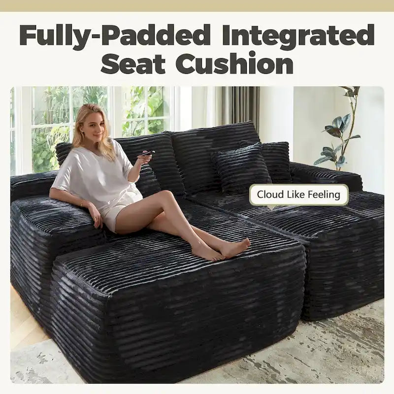 HOOOWOOO Modular Plush Corduroy Sectional Sofa with Cushions 16