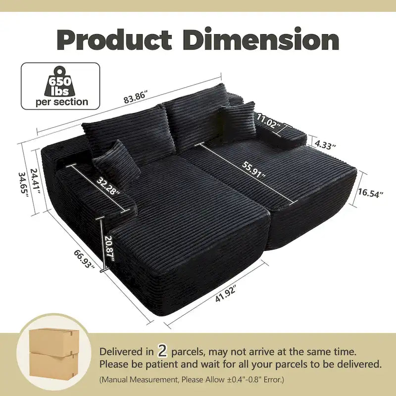 HOOOWOOO Modular Plush Corduroy Sectional Sofa with Cushions 21