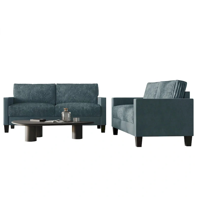 CraftPorch Velvet Upholstered Mid-Century Modern Corduroy 2-Piece Living Room Set 36