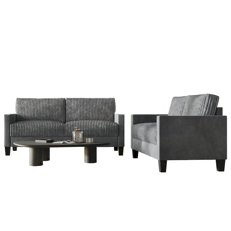 CraftPorch Velvet Upholstered Mid-Century Modern Corduroy 2-Piece Living Room Set 37