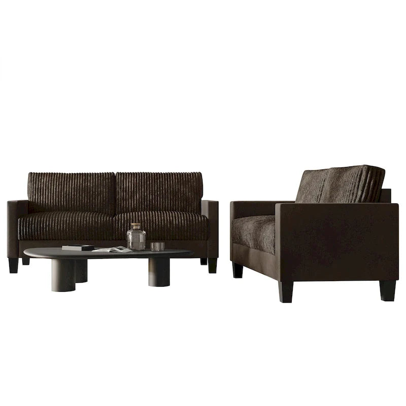 CraftPorch Velvet Upholstered Mid-Century Modern Corduroy 2-Piece Living Room Set 38