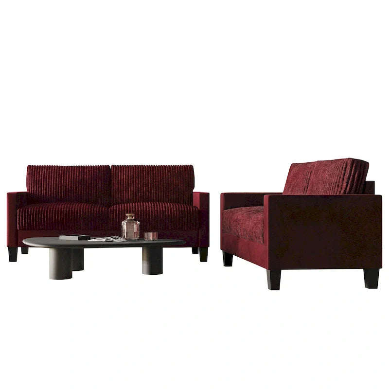 CraftPorch Velvet Upholstered Mid-Century Modern Corduroy 2-Piece Living Room Set 39