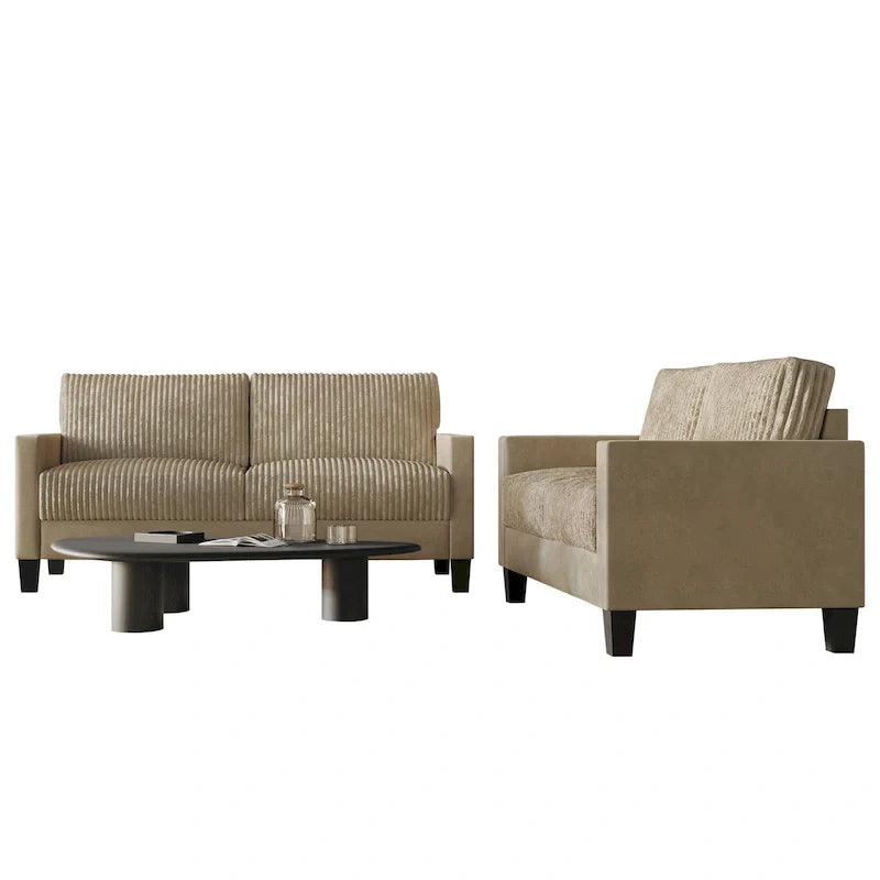 CraftPorch Velvet Upholstered Mid-Century Modern Corduroy 2-Piece Living Room Set 40