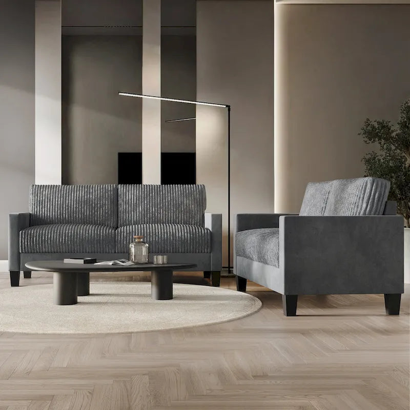 CraftPorch Velvet Upholstered Mid-Century Modern Corduroy 2-Piece Living Room Set 10