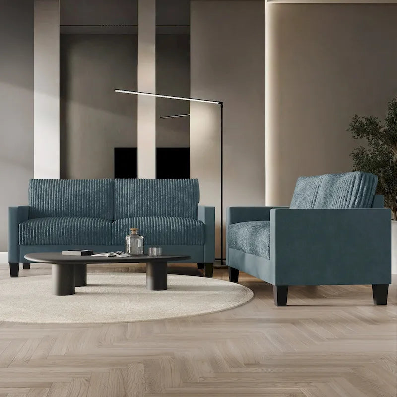 CraftPorch Velvet Upholstered Mid-Century Modern Corduroy 2-Piece Living Room Set 11