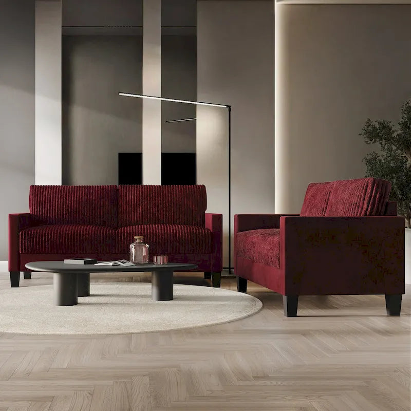 CraftPorch Velvet Upholstered Mid-Century Modern Corduroy 2-Piece Living Room Set 14