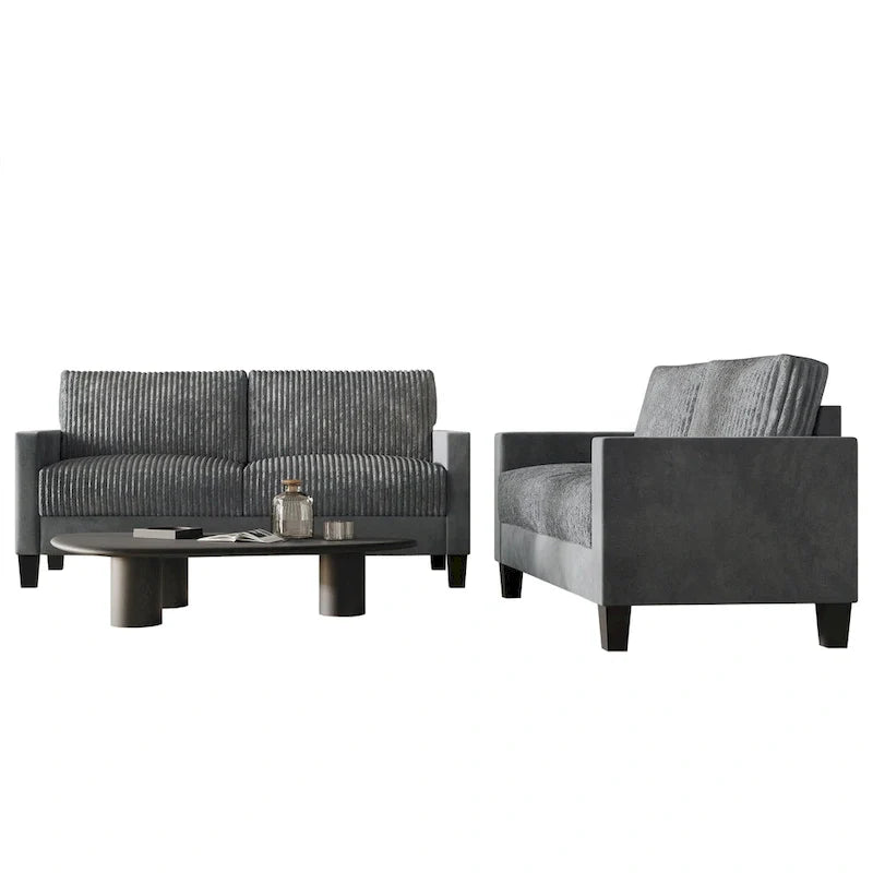 CraftPorch Velvet Upholstered Mid-Century Modern Corduroy 2-Piece Living Room Set 19