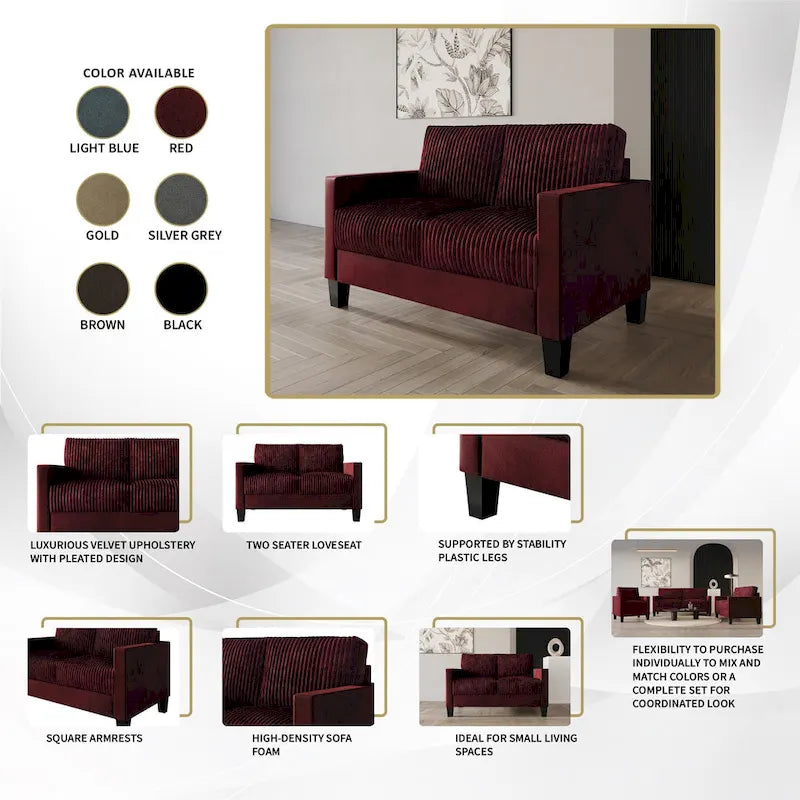CraftPorch Velvet Upholstered Mid-Century Modern Corduroy 2-Piece Living Room Set 22