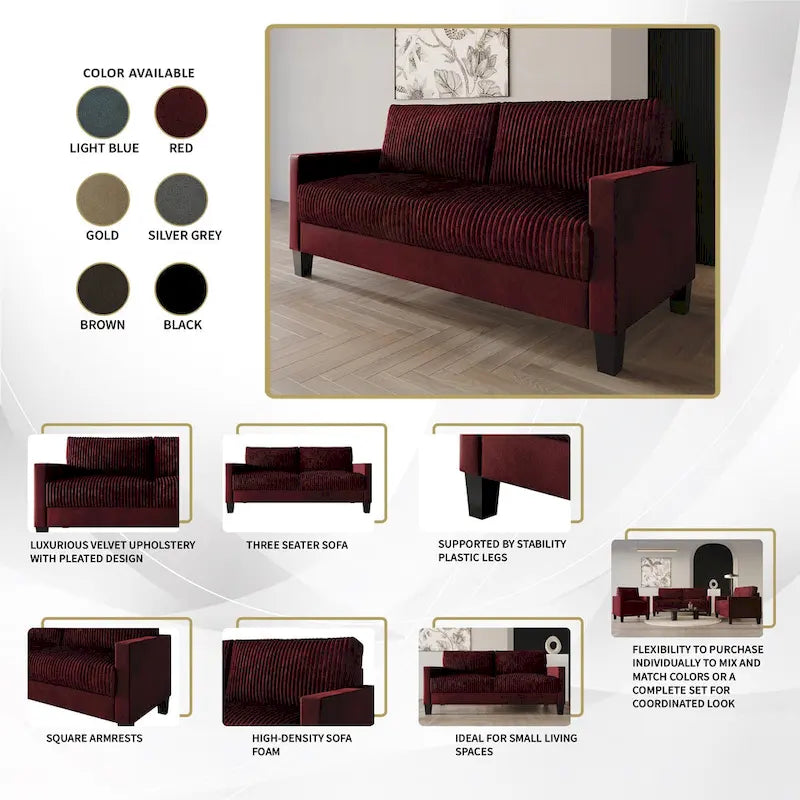 CraftPorch Velvet Upholstered Mid-Century Modern Corduroy 2-Piece Living Room Set 23