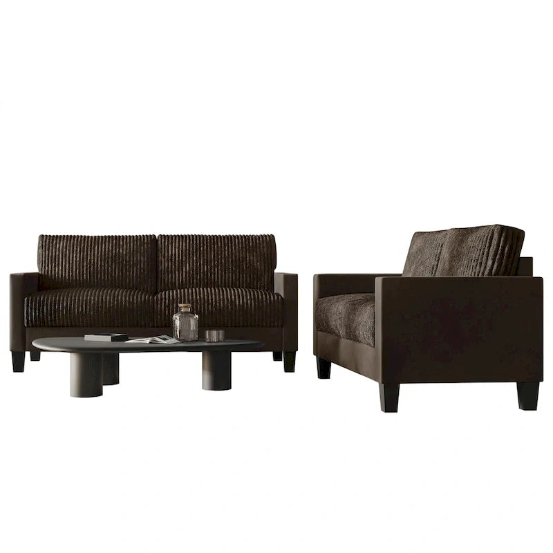 CraftPorch Velvet Upholstered Mid-Century Modern Corduroy 2-Piece Living Room Set 27