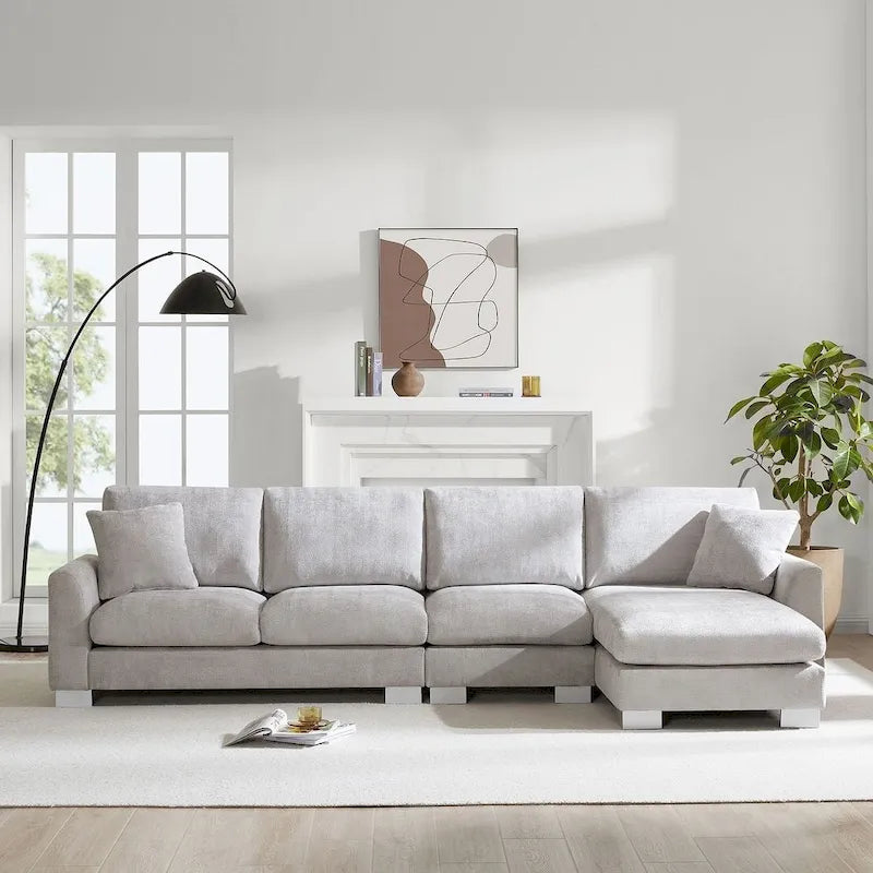 Spacious L-Shaped Chenille Sectional Sofa with Chaise Lounge for Living Room, Apartment, or Office 29