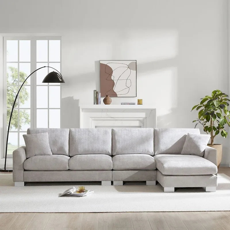 Spacious L-Shaped Chenille Sectional Sofa with Chaise Lounge for Living Room, Apartment, or Office 1