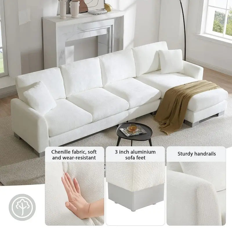 Spacious L-Shaped Chenille Sectional Sofa with Chaise Lounge for Living Room, Apartment, or Office 6