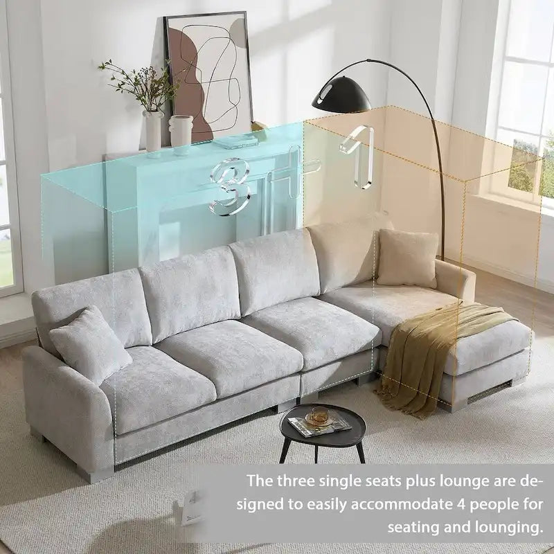 Spacious L-Shaped Chenille Sectional Sofa with Chaise Lounge for Living Room, Apartment, or Office 17