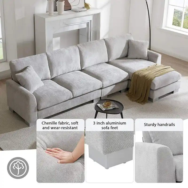 Spacious L-Shaped Chenille Sectional Sofa with Chaise Lounge for Living Room, Apartment, or Office 18