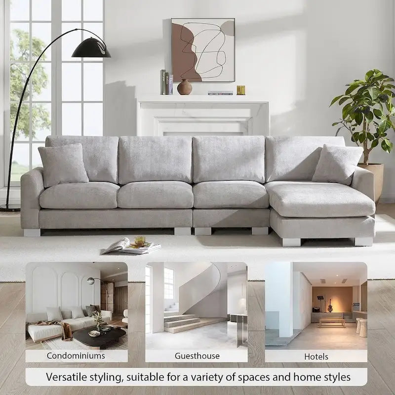 Spacious L-Shaped Chenille Sectional Sofa with Chaise Lounge for Living Room, Apartment, or Office 19