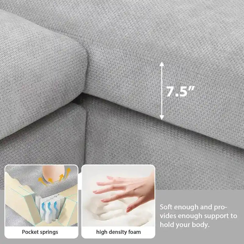 Spacious L-Shaped Chenille Sectional Sofa with Chaise Lounge for Living Room, Apartment, or Office 21
