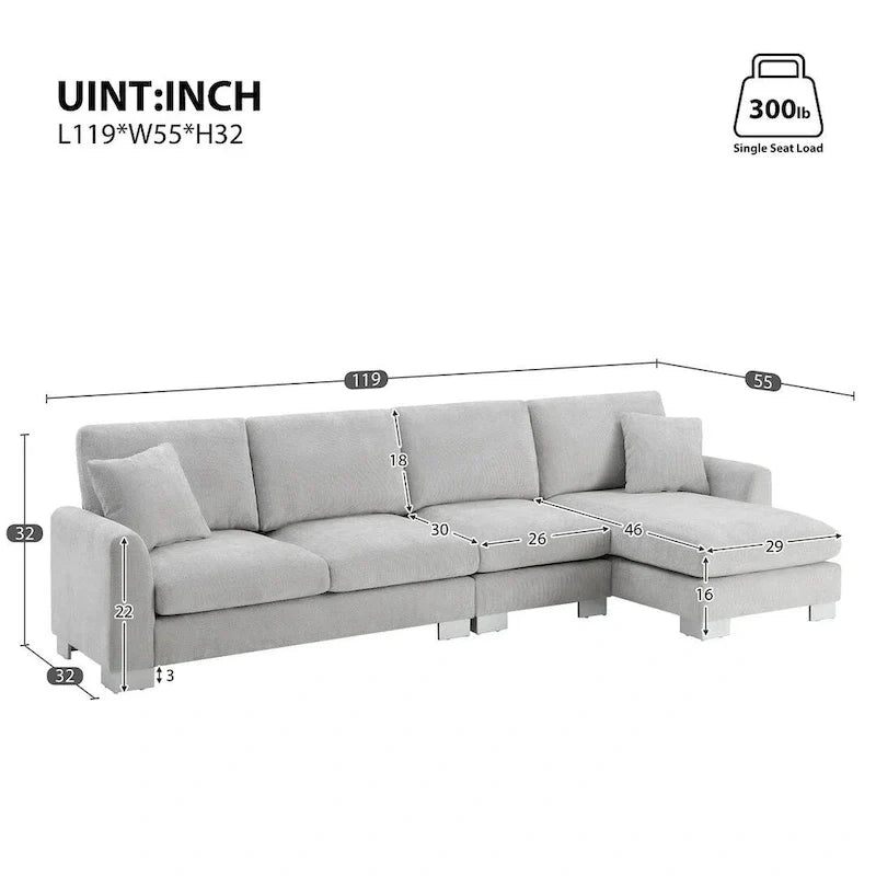 Spacious L-Shaped Chenille Sectional Sofa with Chaise Lounge for Living Room, Apartment, or Office 27
