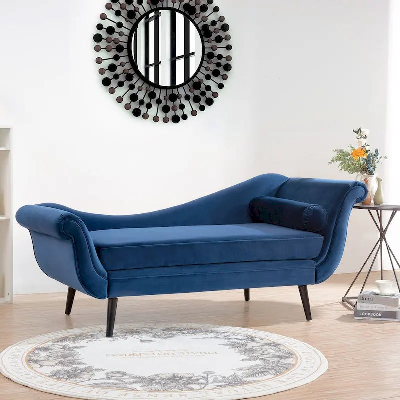 Upholstered Indoor Chaise Lounge Chair with Scroll Arms, Reclining Feature, Rolled Accent Pillow, and Sturdy Solid Wood Legs 10