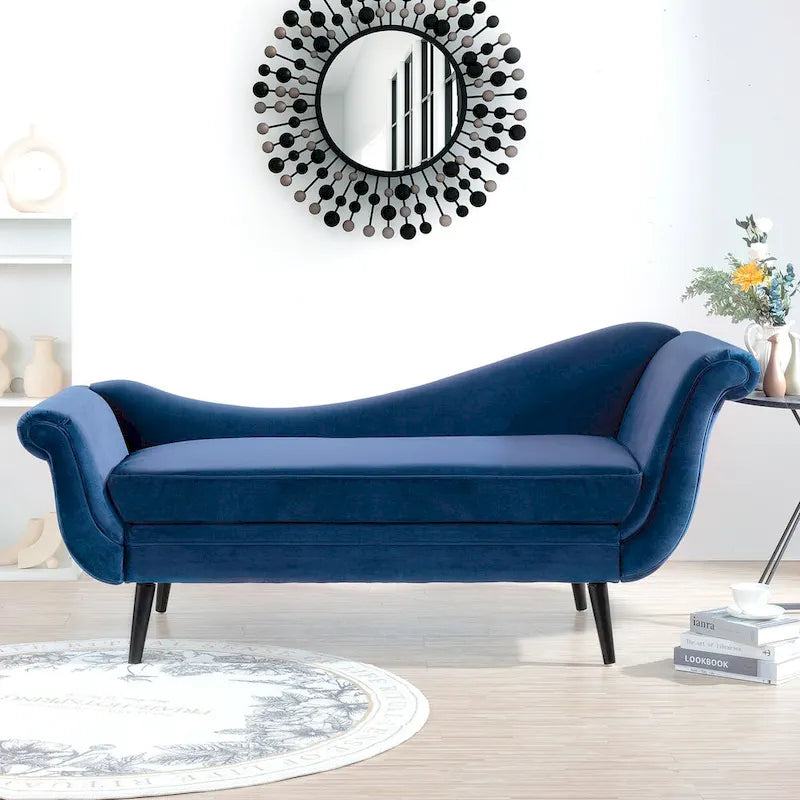 Upholstered Indoor Chaise Lounge Chair with Scroll Arms, Reclining Feature, Rolled Accent Pillow, and Sturdy Solid Wood Legs 11