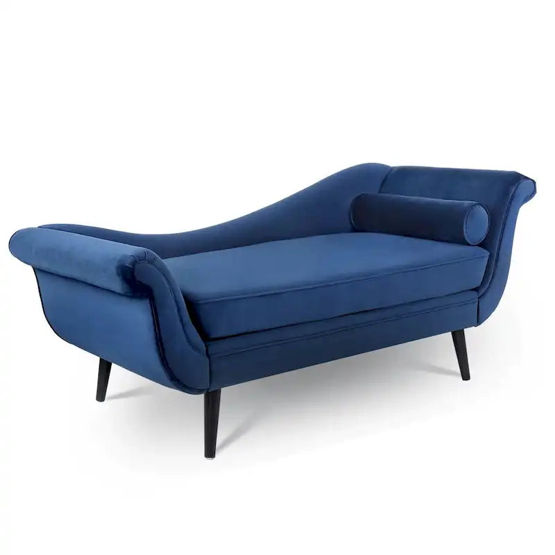 Upholstered Indoor Chaise Lounge Chair with Scroll Arms, Reclining Feature, Rolled Accent Pillow, and Sturdy Solid Wood Legs 13