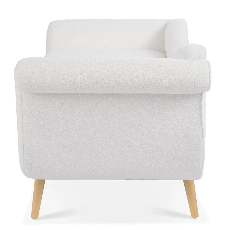 Upholstered Indoor Chaise Lounge Chair with Scroll Arms, Reclining Feature, Rolled Accent Pillow, and Sturdy Solid Wood Legs 24