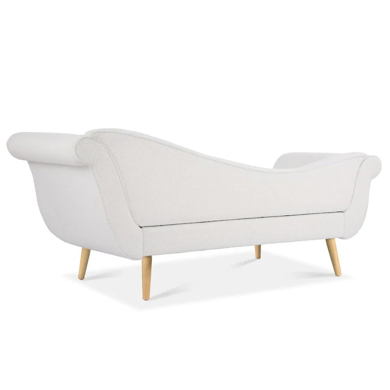 Upholstered Indoor Chaise Lounge Chair with Scroll Arms, Reclining Feature, Rolled Accent Pillow, and Sturdy Solid Wood Legs 25