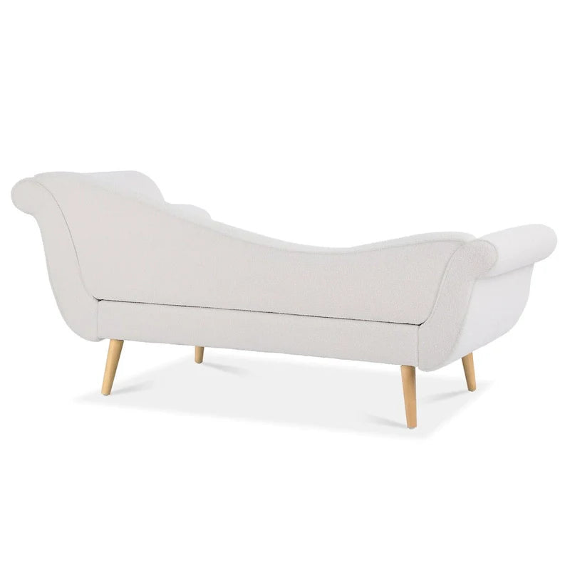 Upholstered Indoor Chaise Lounge Chair with Scroll Arms, Reclining Feature, Rolled Accent Pillow, and Sturdy Solid Wood Legs 27