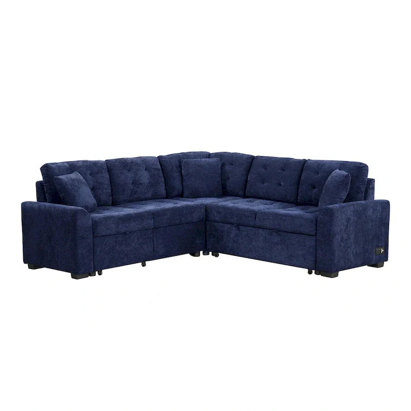 82.6-Inch L-Shaped Sleeper Sofa with Pull-Out Feature, Wheels, USB Ports, and Power Sockets - Dimensions: 82.6W x 82.6D x 33H 37