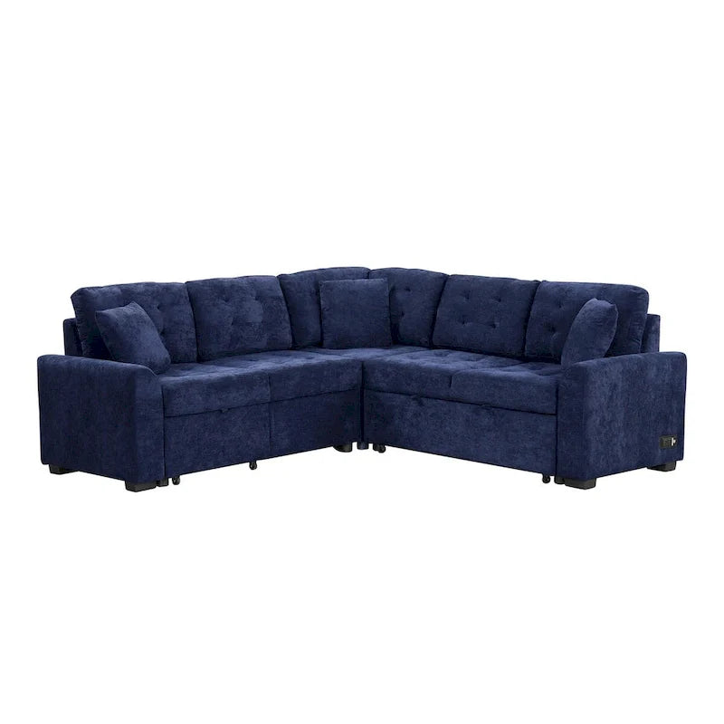82.6-Inch L-Shaped Sleeper Sofa with Pull-Out Feature, Wheels, USB Ports, and Power Sockets - Dimensions: 82.6W x 82.6D x 33H 1