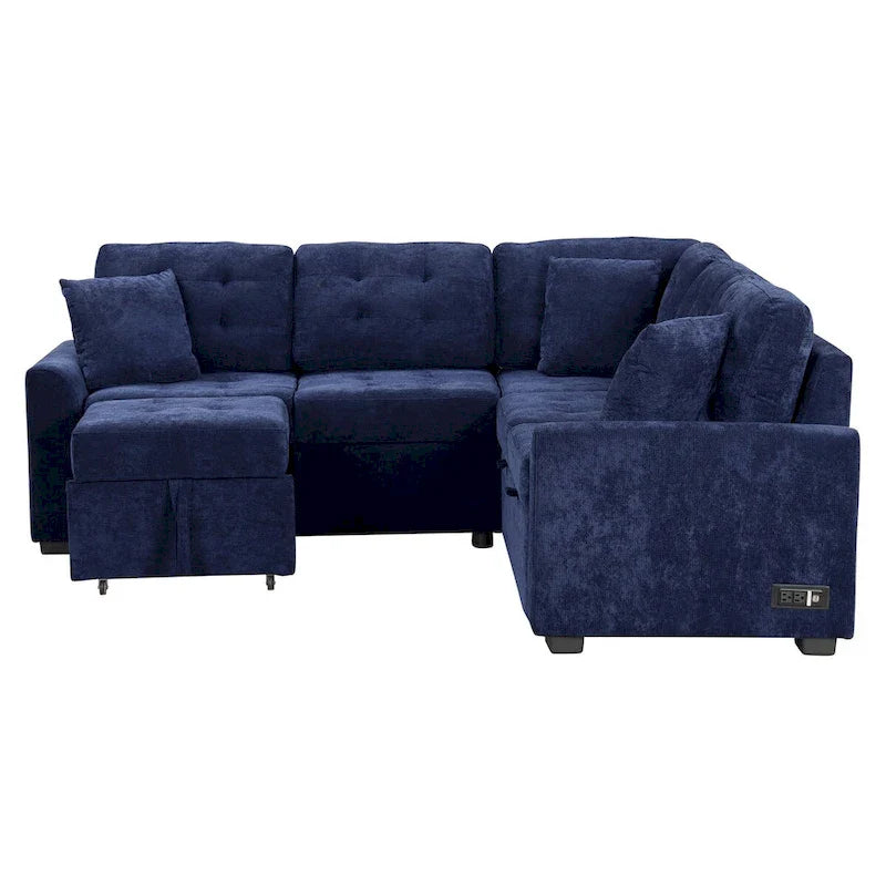 82.6-Inch L-Shaped Sleeper Sofa with Pull-Out Feature, Wheels, USB Ports, and Power Sockets - Dimensions: 82.6W x 82.6D x 33H 2