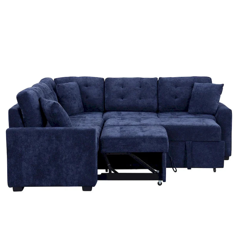 82.6-Inch L-Shaped Sleeper Sofa with Pull-Out Feature, Wheels, USB Ports, and Power Sockets - Dimensions: 82.6W x 82.6D x 33H 6