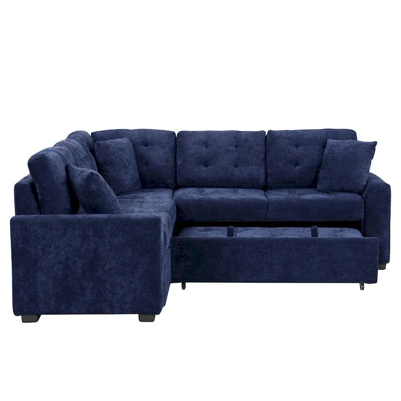 82.6-Inch L-Shaped Sleeper Sofa with Pull-Out Feature, Wheels, USB Ports, and Power Sockets - Dimensions: 82.6W x 82.6D x 33H 7