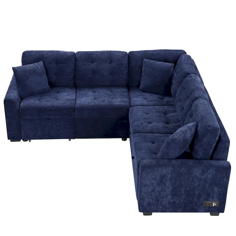 82.6-Inch L-Shaped Sleeper Sofa with Pull-Out Feature, Wheels, USB Ports, and Power Sockets - Dimensions: 82.6W x 82.6D x 33H 8